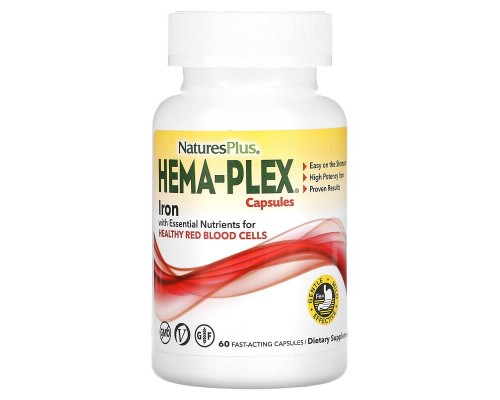NaturesPlus, Hema-Plex, комплекс із залізом, 60 капсул швидкої дії NaturesPlus, Hema-Plex, комплекс із залізом, 60 капсул швидкої дії