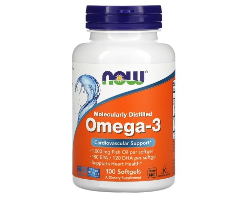 Риб'ячий жир з молекулярною дистиляцією Омега-3 Now Foods (Omega-3) 100 капсул Риб'ячий жир з молекулярною дистиляцією Омега-3 Now Foods (Omega-3) 100 капсул