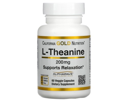 Теанін California Gold Nutrition (L-Theanine AlphaWave Supports Relaxation Calm Focus) 200 мг 60 вегетаріанських капсул Теанін California Gold Nutrition (L-Theanine AlphaWave Supports Relaxation Calm Focus) 200 мг 60 вегетаріанських капсул