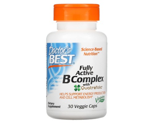 Doctor's Best, комплекс активних витаминів групи B з Quatrefolic, 30 вегетаріанських капсул Doctor's Best, комплекс активних витаминів групи B з Quatrefolic, 30 вегетаріанських капсул