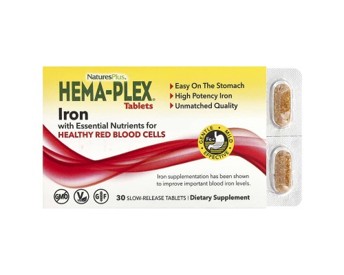 NaturesPlus, Hema-Plex, залізо, 30 таблеток повільного вивільнення NaturesPlus, Hema-Plex, залізо, 30 таблеток повільного вивільнення