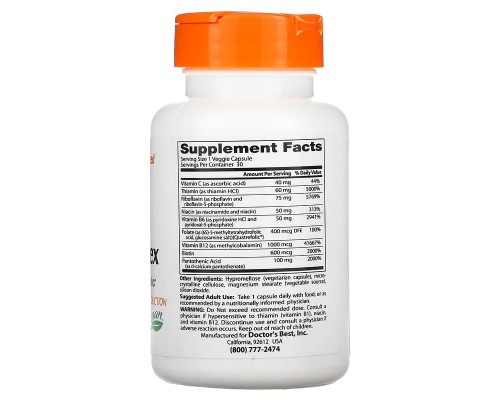 Doctor's Best, комплекс активних витаминів групи B з Quatrefolic, 30 вегетаріанських капсул Doctor's Best, комплекс активних витаминів групи B з Quatrefolic, 30 вегетаріанських капсул