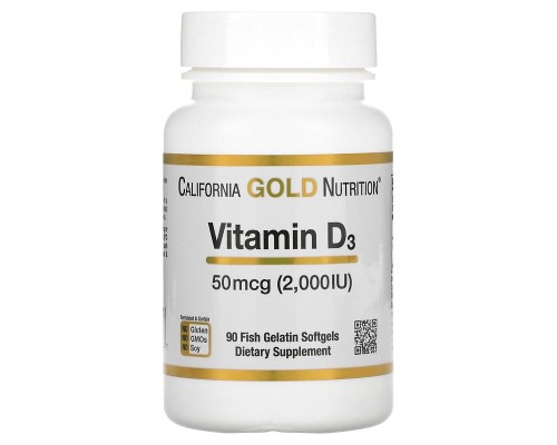 Вітамін Д3 California Gold Nutrition (Vitamin D3) 50 мкг 2000 МО 90 капсул Вітамін Д3 California Gold Nutrition (Vitamin D3) 50 мкг 2000 МО 90 капсул