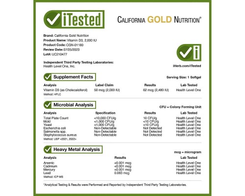 Вітамін Д3 California Gold Nutrition (Vitamin D3) 50 мкг 2000 МО 360 м'яких капсул Вітамін Д3 California Gold Nutrition (Vitamin D3) 50 мкг 2000 МО 360 м'яких капсул