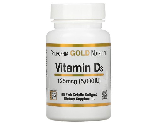 Вітамін Д3 California Gold Nutrition (Vitamin D3) 5000 МО 90 рибних желатинових капсул Вітамін Д3 California Gold Nutrition (Vitamin D3) 5000 МО 90 рибних желатинових капсул
