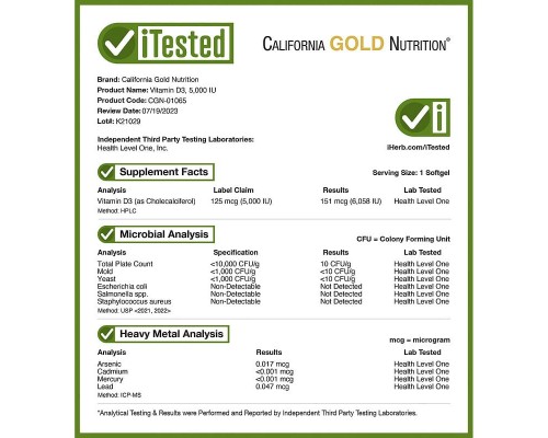 Вітамін Д3 California Gold Nutrition (Vitamin D3) 5000 МО 90 рибних желатинових капсул Вітамін Д3 California Gold Nutrition (Vitamin D3) 5000 МО 90 рибних желатинових капсул