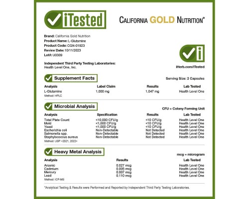 California Gold Nutrition, AjiPure, L-глютамін, 500 мг, 120 рослинних капсул California Gold Nutrition, AjiPure, L-глютамін, 500 мг, 120 рослинних капсул