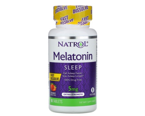 Мелатонін, швидкорозчинний, полуниця, Natrol, 5 мг, 90 таблеток Мелатонін, швидкорозчинний, полуниця, Natrol, 5 мг, 90 таблеток