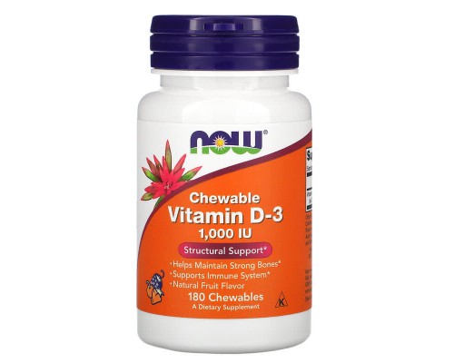 Жувальний вітамін Д3 натуральний фруктовий смак Now Foods (Vitamin D-3) 1000 МО 180 жувальних таблеток Жувальний вітамін Д3 натуральний фруктовий смак Now Foods (Vitamin D-3) 1000 МО 180 жувальних таблеток