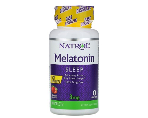 Мелатонін зі смаком полуниці Natrol (Melatonin) 3 мг 90 таблеток Мелатонін зі смаком полуниці Natrol (Melatonin) 3 мг 90 таблеток