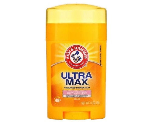 UltraMax, Антиперспірант, твердий дезодорант, для жінок, порошок Fresh, Arm & Hammer, 1,0 унція (28 г) UltraMax, Антиперспірант, твердий дезодорант, для жінок, порошок Fresh, Arm & Hammer, 1,0 унція (28 г)