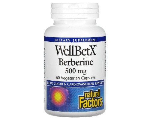 Берберін WellBetX, Natural Factors, 500 мг, 60 вегетаріанських акцій Берберін WellBetX, Natural Factors, 500 мг, 60 вегетаріанських акцій