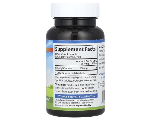 Carlson, N-A-C, 500 mg, 60 Capsules Carlson, N-A-C, 500 mg, 60 Capsules