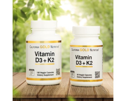 California Gold Nutrition, вітаміни D3 і К2, 60 рослинних капсул California Gold Nutrition, вітаміни D3 і К2, 60 рослинних капсул