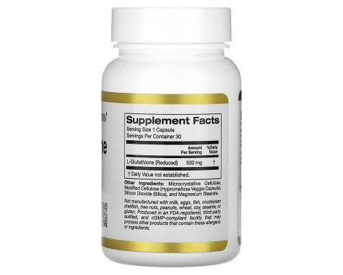 California Gold Nutrition, L-глутатіон (відновлена форма), 500 мг, 30 вегетаріанських капсул California Gold Nutrition, L-глутатіон (відновлена форма), 500 мг, 30 вегетаріанських капсул