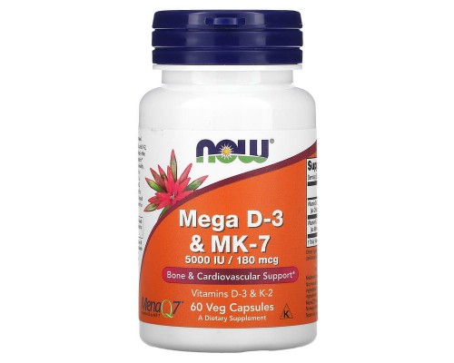 Вітамін Д3 та МК-7 Now Foods (Mega D-3 & MK-7) 5000 МО / 180 мкг 60 вегетаріанських капсул Вітамін Д3 та МК-7 Now Foods (Mega D-3 & MK-7) 5000 МО / 180 мкг 60 вегетаріанських капсул