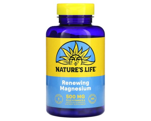 Nature's Life, Оновлюючий магній, 500 мг, 180 рослинних капсул Nature's Life, Оновлюючий магній, 500 мг, 180 рослинних капсул
