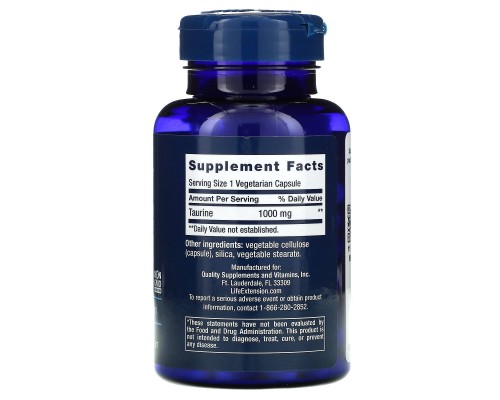 Таурін, Taurine, Life Extension, 1000 мг, 90 вегетаріанських капсул Таурін, Taurine, Life Extension, 1000 мг, 90 вегетаріанських капсул
