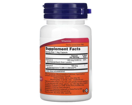 Вітамін Д3 та МК-7 Now Foods (Mega D-3 & MK-7) 5000 МО / 180 мкг 60 вегетаріанських капсул Вітамін Д3 та МК-7 Now Foods (Mega D-3 & MK-7) 5000 МО / 180 мкг 60 вегетаріанських капсул
