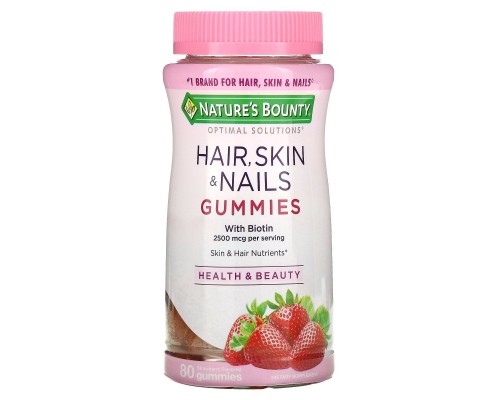 Вітаміни для волосся шкіри та нігтів Nature's Bounty (Hair Skin & Nails Gummies Optimal Solutions) 80 полуничних цукерок Вітаміни для волосся шкіри та нігтів Nature's Bounty (Hair Skin & Nails Gummies Optimal Solutions) 80 полуничних цукерок