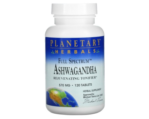 Повний спектр, ашваганда, Planetary Herbals, 570 мг, 120 таблеток Повний спектр, ашваганда, Planetary Herbals, 570 мг, 120 таблеток