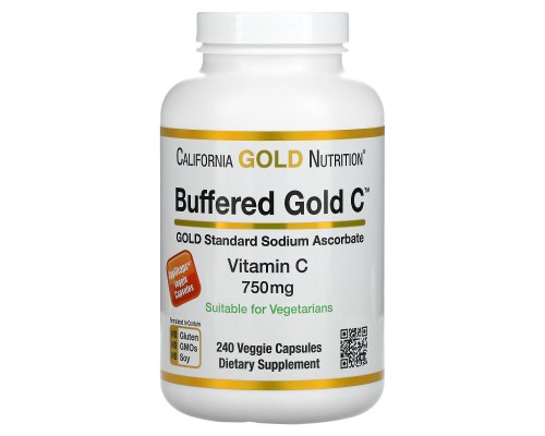 Вітамін C буферизований California Gold Nutrition (Buffered Vitamin C) 750 мг 240 рослинних капсул Вітамін C буферизований California Gold Nutrition (Buffered Vitamin C) 750 мг 240 рослинних капсул