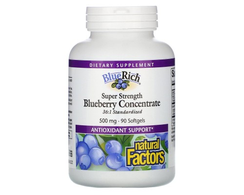 BlueRich, суперсила, концентрат чорниці, Natural Factors, 500 мг, 90 желатинових капсул BlueRich, суперсила, концентрат чорниці, Natural Factors, 500 мг, 90 желатинових капсул