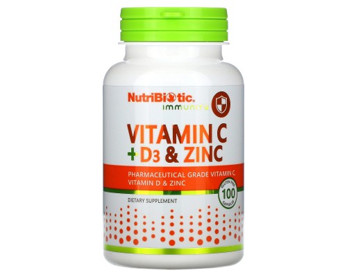 Вітамін C Вітамін Д3 та цинк для імунітету NutriBiotic (Immunity Vitamin C + D3 & Zinc) 100 капсул Вітамін C Вітамін Д3 та цинк для імунітету NutriBiotic (Immunity Vitamin C + D3 & Zinc) 100 капсул
