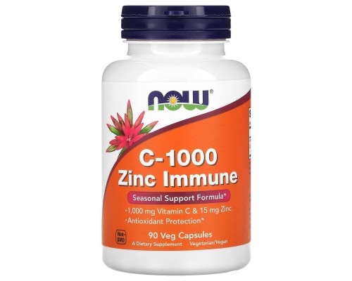 Now Foods, C-1000 з цинком для зміцнення імунітету, вітамін C, 1000 мг та цинк, 15 мг, 90 вегетаріанських капсул Now Foods, C-1000 з цинком для зміцнення імунітету, вітамін C, 1000 мг та цинк, 15 мг, 90 вегетаріанських капсул