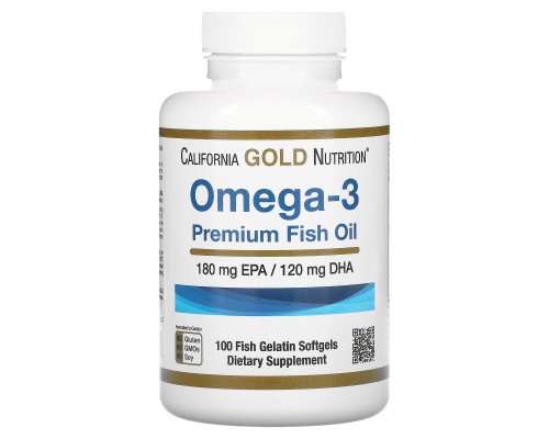 Омега-3 риб'ячий жир преміум-класу California Gold Nutrition (Omega-3 Premium Fish Oil) 100 капсул Омега-3 риб'ячий жир преміум-класу California Gold Nutrition (Omega-3 Premium Fish Oil) 100 капсул