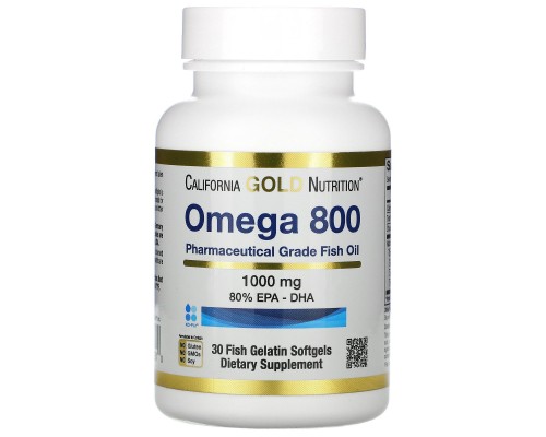 Омега 800 риб'ячий жир California Gold Nutrition (Omega 800 Fish Oil 80% EPA/DHA) 1000 мг 30 м'яких капсул Омега 800 риб'ячий жир California Gold Nutrition (Omega 800 Fish Oil 80% EPA/DHA) 1000 мг 30 м'яких капсул