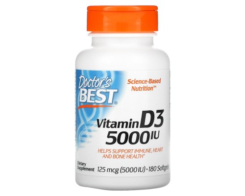 Вітамін Д3 Doctor's Best (Vitamin D3) 125 мкг 5000 МО 180 м'яких таблеток Вітамін Д3 Doctor's Best (Vitamin D3) 125 мкг 5000 МО 180 м'яких таблеток
