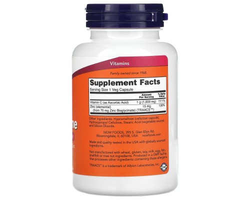 Now Foods, C-1000 з цинком для зміцнення імунітету, вітамін C, 1000 мг та цинк, 15 мг, 90 вегетаріанських капсул Now Foods, C-1000 з цинком для зміцнення імунітету, вітамін C, 1000 мг та цинк, 15 мг, 90 вегетаріанських капсул