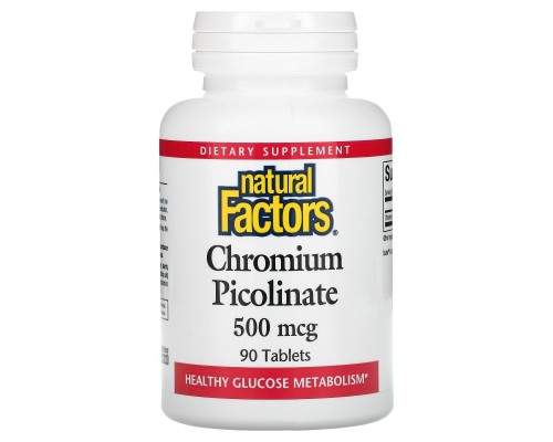 Natural Factors, Піколінат хрому, 500 мкг, 90 таблеток Natural Factors, Піколінат хрому, 500 мкг, 90 таблеток