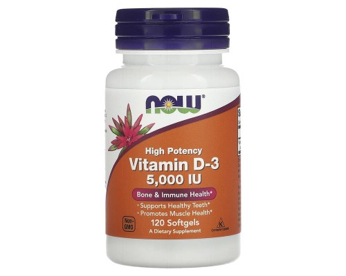 Вітамін Д3 високоактивний Now Foods (Vitamin D-3 5000 МО 120 желатинових капсул Вітамін Д3 високоактивний Now Foods (Vitamin D-3 5000 МО 120 желатинових капсул