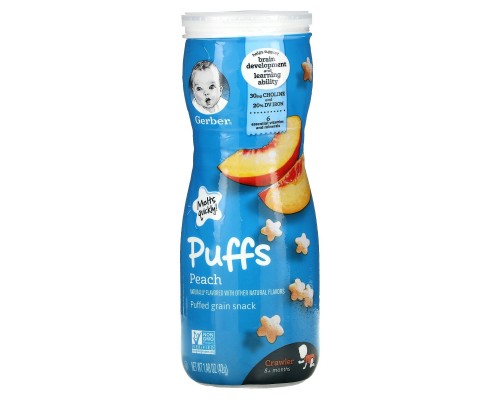 Пуфи для дітей від 8 місяців з персиком Gerber (Puffed Grain Snack 8+ Months Peach) 42 г Пуфи для дітей від 8 місяців з персиком Gerber (Puffed Grain Snack 8+ Months Peach) 42 г