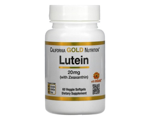 Лютеїн із зеаксантином California Gold Nutrition (Lutein/Zeaxanthin) 20 мг 60 рослинних м'яких таблеток Лютеїн із зеаксантином California Gold Nutrition (Lutein/Zeaxanthin) 20 мг 60 рослинних м'яких таблеток