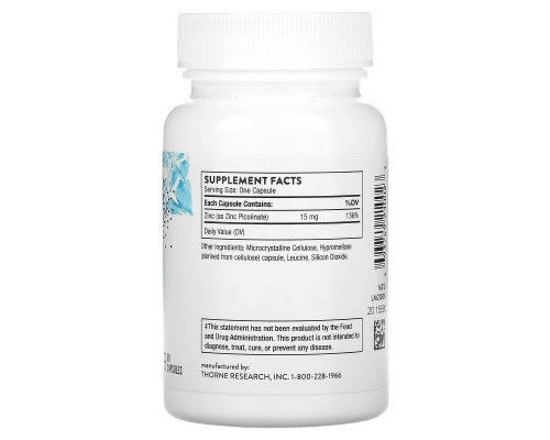 Цинк Піколінат Thorne Research (Zinc Picolinate) 15 мг 60 капсул Цинк Піколінат Thorne Research (Zinc Picolinate) 15 мг 60 капсул