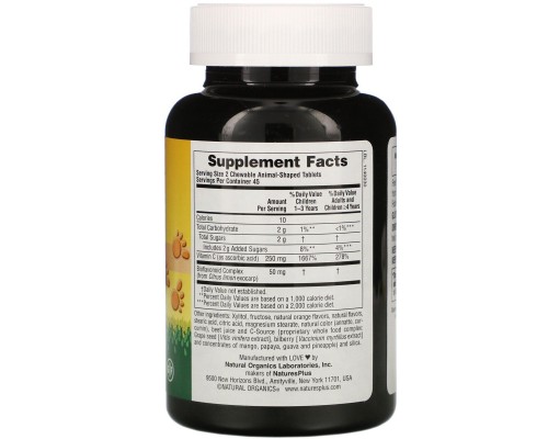 Вітамін С для дітей Nature's Plus (Children's chewable vitamin C, animal parade) 250 мг 90 жувальних таблеток зі смаком апельсину Вітамін С для дітей Nature's Plus (Children's chewable vitamin C, animal parade) 250 мг 90 жувальних таблеток зі смаком апельсину
