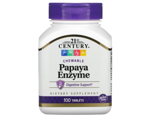 Ферменти папайї (Papaya Enzyme), 21st Century, 100 жувальних таблеток Ферменти папайї (Papaya Enzyme), 21st Century, 100 жувальних таблеток