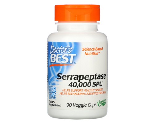 Серрапептаза, Serrapeptase, Doctor's Best, 90 рослинних капсул Серрапептаза, Serrapeptase, Doctor's Best, 90 рослинних капсул