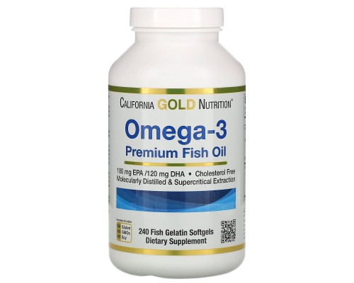 Омега-3 риб'ячий жир преміум-класу California Gold Nutrition (Omega-3 Premium Fish Oil) 240 капсул Омега-3 риб'ячий жир преміум-класу California Gold Nutrition (Omega-3 Premium Fish Oil) 240 капсул