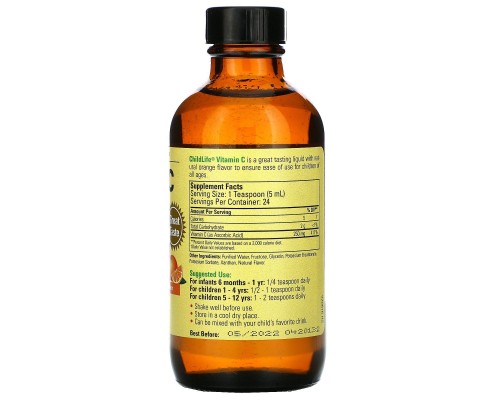 Вітамін C із апельсиновим смаком ChildLife (Liquid Vitamin C Natural Orange) 118,5 мл Вітамін C із апельсиновим смаком ChildLife (Liquid Vitamin C Natural Orange) 118,5 мл
