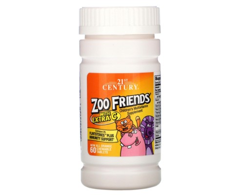 Мультивітаміни Zoo Friends для дітей з додатковим вітаміном C 21st Century (Zoo Friends with Extra C Orange) 60 жувальних таблеток Мультивітаміни Zoo Friends для дітей з додатковим вітаміном C 21st Century (Zoo Friends with Extra C Orange) 60 жувальних таблеток