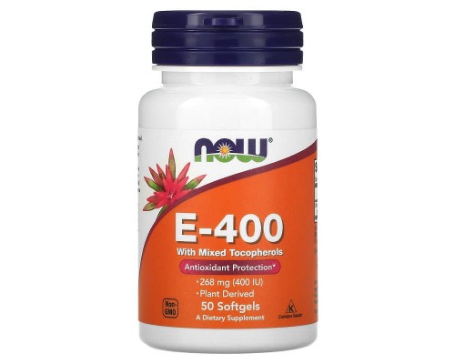 NOW Foods, E-400, 268 мг (400 МО), 50 м'яких таблеток NOW Foods, E-400, 268 мг (400 МО), 50 м'яких таблеток