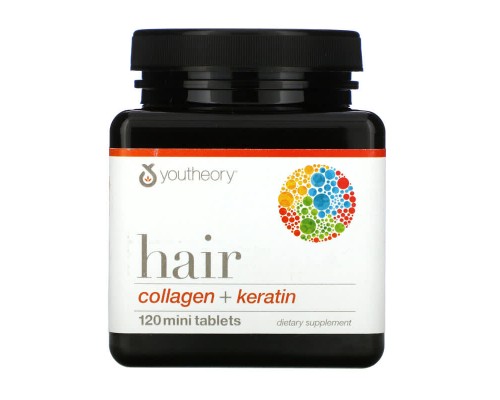 Youtheory, Hair, Collagen + Keratin, 120 Mini Tablets Youtheory, Hair, Collagen + Keratin, 120 Mini Tablets