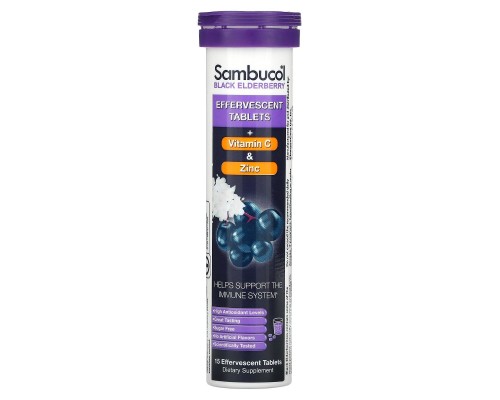 Чорна бузина з вітаміном С та цинком Sambucol (Black Elderberry + Vitamin C & Zinc) 15 шипучих таблеток Чорна бузина з вітаміном С та цинком Sambucol (Black Elderberry + Vitamin C & Zinc) 15 шипучих таблеток