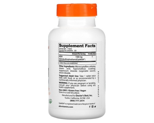 Метилсульфонілметан МСМ Doctor's Best (MSM with OptiMSM) 1500 мг 120 таблеток Метилсульфонілметан МСМ Doctor's Best (MSM with OptiMSM) 1500 мг 120 таблеток