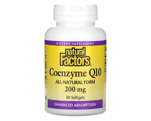 Natural Factors, коензим Q10, 200 мг, 30 капсул Natural Factors, коензим Q10, 200 мг, 30 капсул