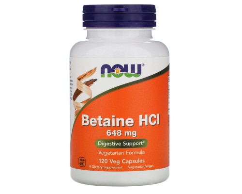 Бетаїн HCL Now Foods (Betaine HCL) 648 мг 120 вегетаріанських капсул Бетаїн HCL Now Foods (Betaine HCL) 648 мг 120 вегетаріанських капсул